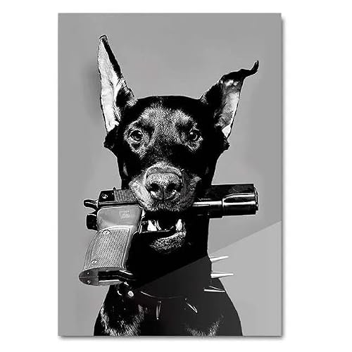 Baibexing Affiche De Chien Doberman Noir Avec Un Pistolet, P