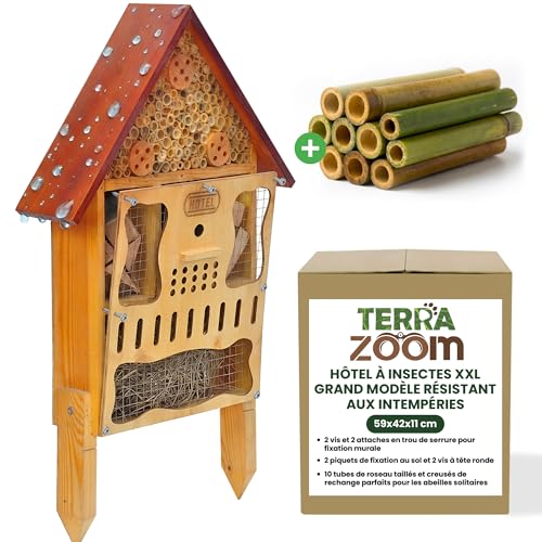 Grand hôtel à insectes résistant aux intempéries XXL en bois