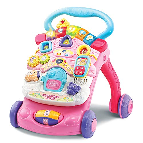 VTech - Super Trotteur Parlant Rose, Trotteur Bébé Pliable,
