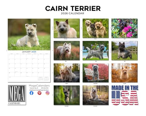 Calendrier mural mensuel 2024 2025 Cairn Terrier - 30,5 x 45