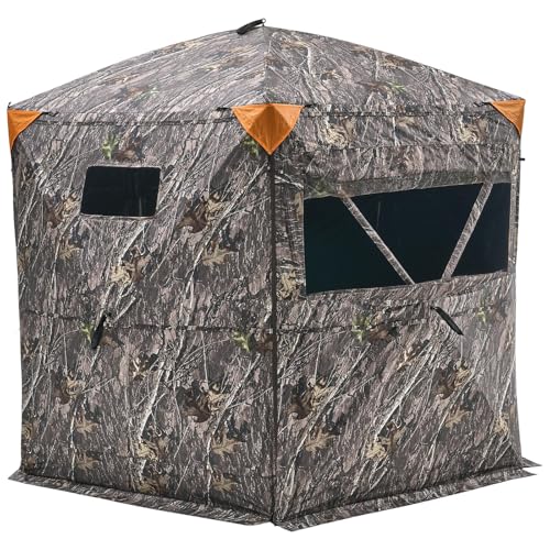 VEVOR Affût de Chasse pour 6-7 Personnes, Tente de Camouflage Portable avec Sac de Transport, Cache de Chasse avec Porte Silencieuse à Fermeture Éclair et Fenêtre, pour Chasseurs Photographes