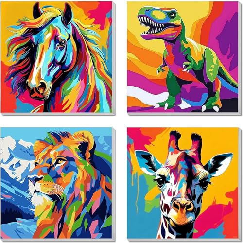 Lot de 4 peintures par numéros pour enfants avec cadre - Kit