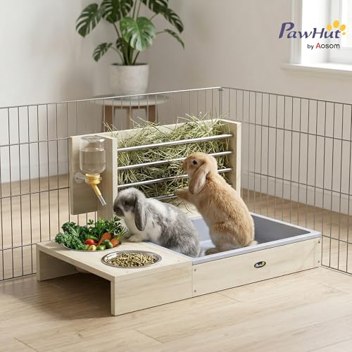 PawHut Râtelier à Foin en Bois pour Lapin - Mangeoire Lapin 