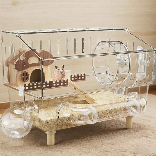 Grande Cage en Acrylique pour Hamster, Cages à 2 Niveaux pou