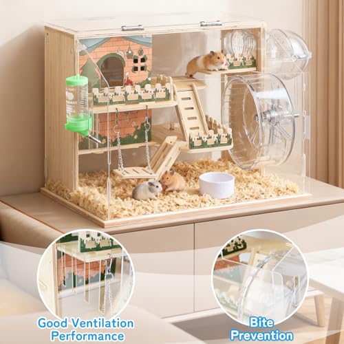 Cage en Bois pour Hamster, Habitat avec Vue à 270°