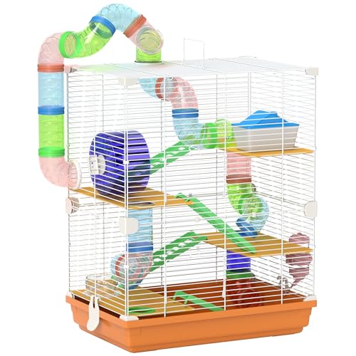 PawHut Cage pour Hamster Rongeur 4 étages avec Tunnels mange