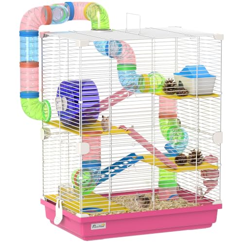 PawHut Cage pour Hamster Nain à 5 Étages Tunnels Roue 46 x 3