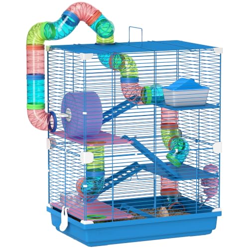 PawHut Cage pour Hamster à 5 Étages Roue 46 x 30 x 58 cm Ble