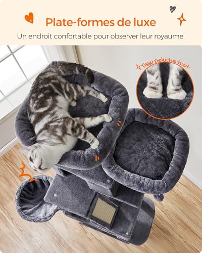 Feandrea Arbre à Chat, Hauteur 206 cm, avec 13 Griffoirs, 2