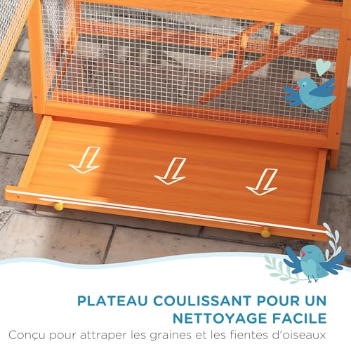 PawHut Cage à Oiseaux en Bois, Cage Perroquet, Aire de Jeux,