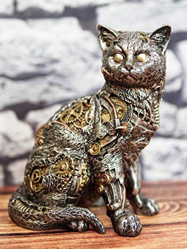 Ebros Gift Statuette de chat cyborg félin avec mécanisme pei