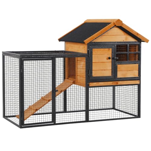 PawHut Clapier Cage à Lapins Cottage Niche supérieure - Ramp