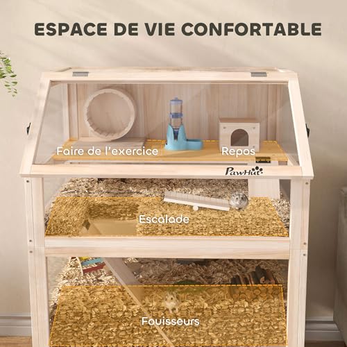 PawHut Cage pour Hamster en Bois XXL - Habitat pour Rongeur 