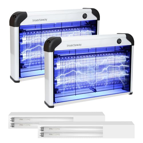 Lampe Anti Moustique, 2PCS Tue Anti Mouche Eléctrique 2400V Grille Double Face, Lampe Anti-Moustique Interieur 20W 2 lumière UV, Tueur d'Insectes Electrique, Fourni avec 2 Lampes UV supplémentaires