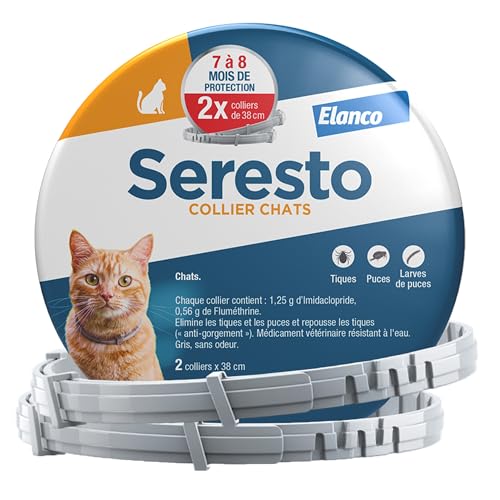 Seresto Colliers Chats - 2 Protections anti puces et anti tiques en continu - Collier Seresto pour chat avec protection longue durée de 7 à 8 mois - Gris