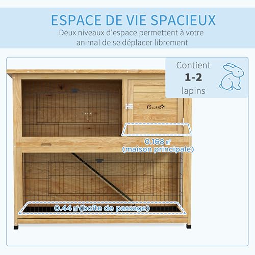 PawHut Clapier à Lapin Cage à Lapin 2 étages avec 3 Portes v