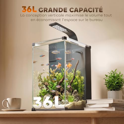 PawHut Aquarium en Verre Trempé 36L avec Filtre Intégré 30x3