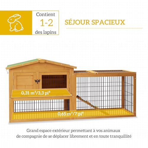 PawHut Clapier de Sol Cage à Lapin Cottage Niche supérieure 