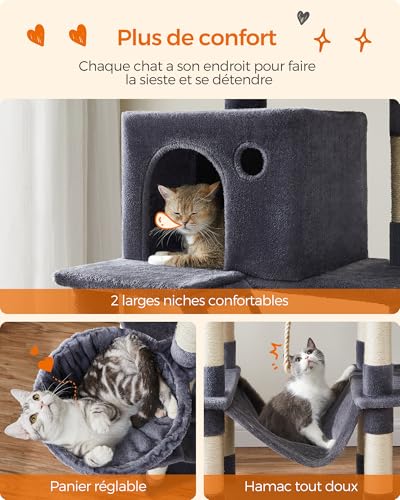 Feandrea Arbre à Chat, Hauteur 206 cm, avec 13 Griffoirs, 2 