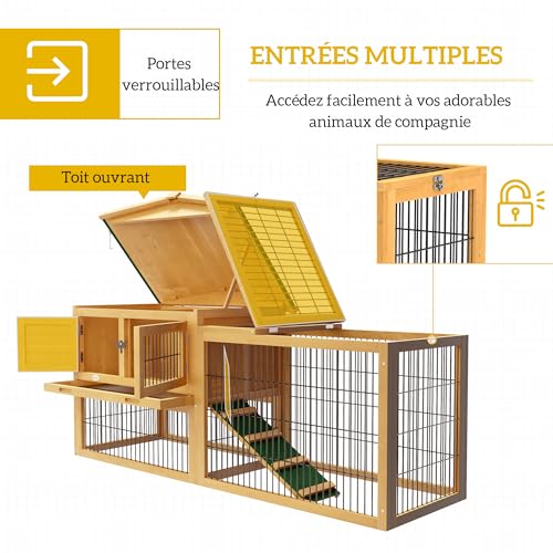 PawHut Clapier de Sol Cage à Lapin Cottage Niche supérieure 