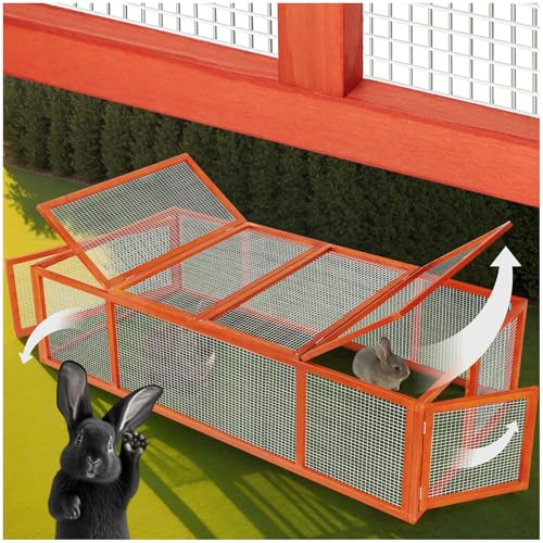 tectake® Clapier Lapin Exterieur Cage Cochon d'Inde Cage Lapin & Autres rongeurs 181 x 90 x 48 cm en Bois imperméable avec Parc XXL Sol sans Fond 2 Portes verrouillables & Toit ouvrant