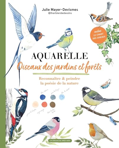 Aquarelle, oiseaux des jardins et forĂȘts
