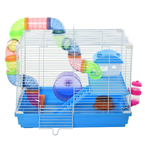 PawHut Cage pour Rongeur Hamster 2 Niveaux avec Tunnel, Bout