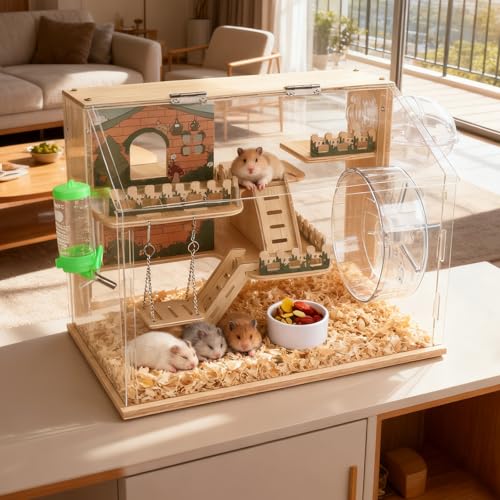 Cage en Bois pour Hamster, Habitat avec Vue à 270°, Une Cage