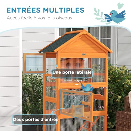 PawHut Cage à Oiseaux en Bois, Cage Perroquet, Aire de Jeux,