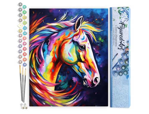 FiguredArt Peinture par Numéro Adulte Cheval Coloré Abstrait