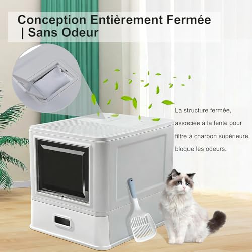 Marchul Bac à Litière pour Chat, Bac à Litière Fermé en INOX
