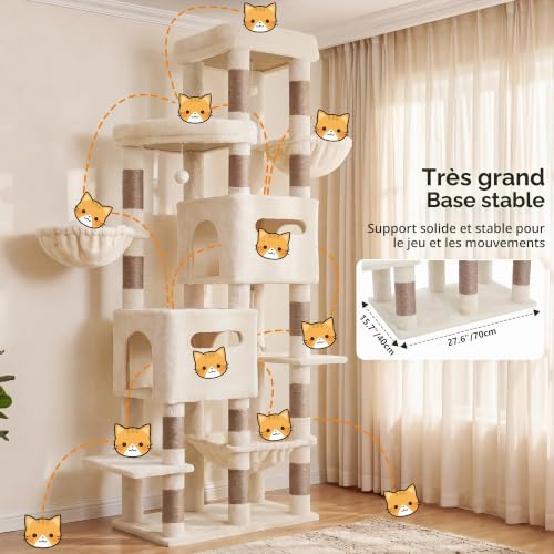 Heybly Arbre à Chat 190cm avec Base Élargie et Ultra-Stable,