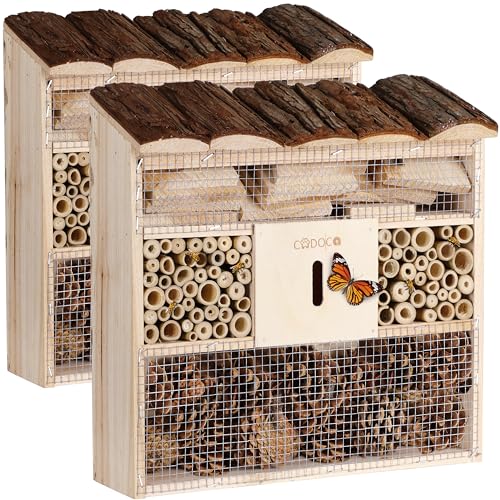 CADOCA® 2X Hôtel à Insectes en Bois Naturel 30,5x31 cm Caban