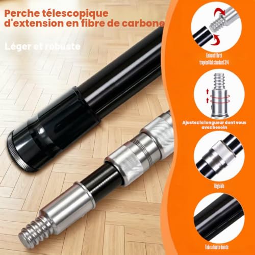 Tête de Loup Télescopique 8m Fibre de Carbone - Balai Toile