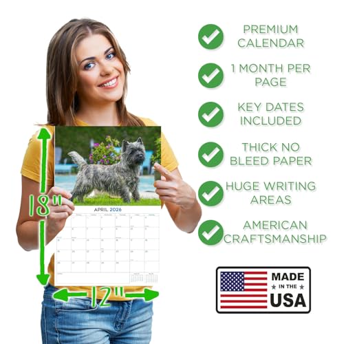 Calendrier mural mensuel 2024 2025 Cairn Terrier - 30,5 x 45