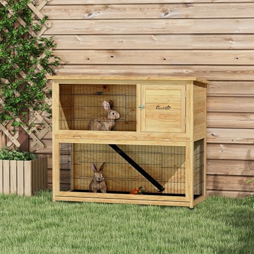 PawHut Clapier à Lapin Cage à Lapin 2 étages avec 3 Portes v