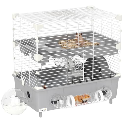 PawHut Cage pour Hamster à 2 Niveaux, Habitat pour Petits ro
