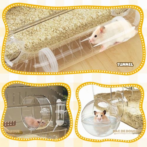 Grande Cage en Acrylique pour Hamster, Cages à 2 Niveaux pou