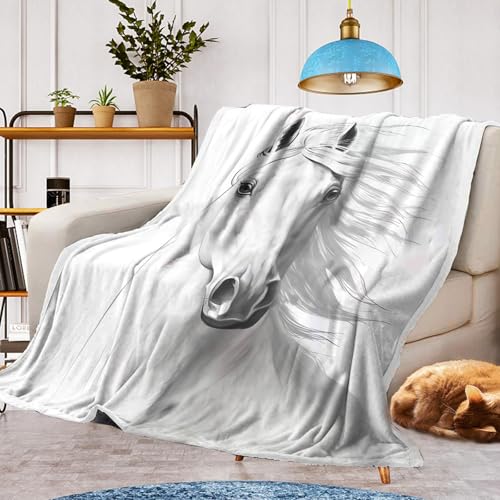 Couverture douillette motif cheval - Chaude et moelleuse en