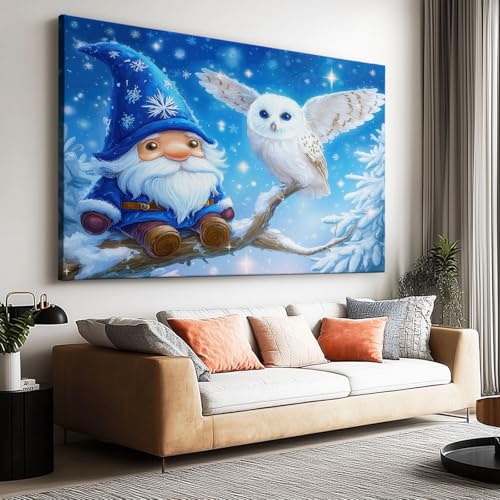 Impression sur toile - Nuit d'Hiver Hibou et Vieil Homme - d