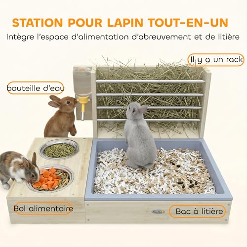 PawHut Râtelier à Foin en Bois pour Lapin - Mangeoire Lapin 