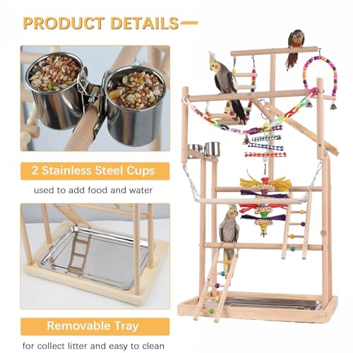 TOOSOAR Jouet Perroquet,avec Godets à Nourriture en Acier In