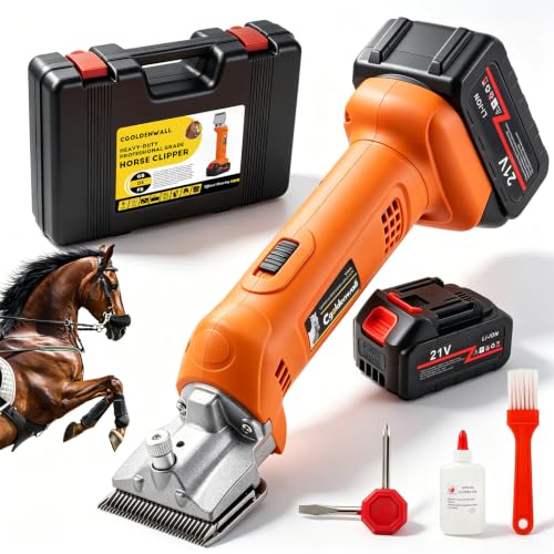 CGOLDENWALL Tondeuse pour Chevaux Sans Fil 690W 2800 tr/min | 6 Vitesses + 2×4000mAh (4h Autonomie) | Puissance Lourde pour Chevaux, Bovins, Chèvres, Poneys & Animaux à Pelage Épais