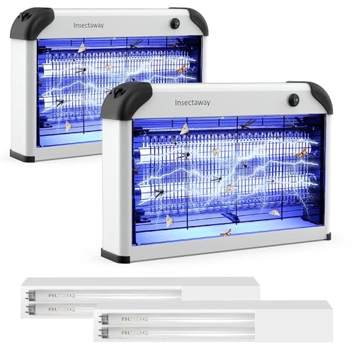 Lampe Anti Moustique, 2PCS Tue Anti Mouche Eléctrique 2400V Grille Double Face, Lampe Anti-Moustique Interieur 20W 2 lumière UV, Tueur d'Insectes Electrique, Fourni avec 2 Lampes UV supplémentaires