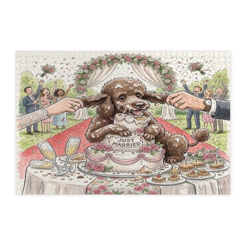 Puzzles caniche en bois pour adultes - 1 000 pièces - Gâteau