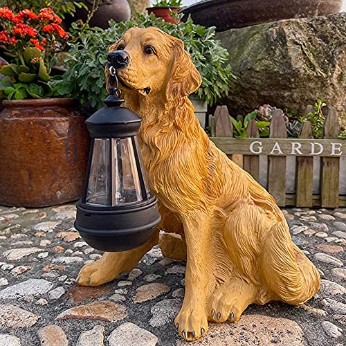 Statue dextérieur Golden Retriever avec lumières solaires, L