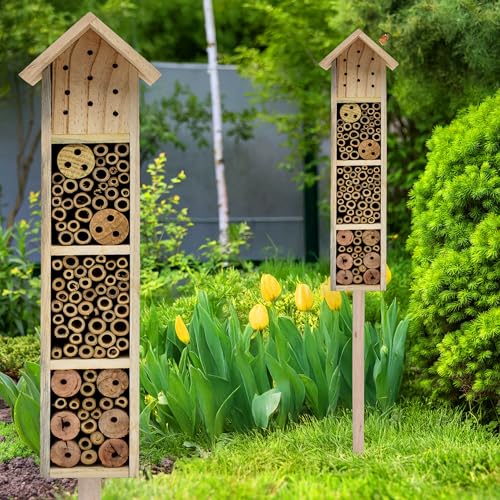 Hôtel à insectes en bois avec piquet de terre - H 78 cm - Ma